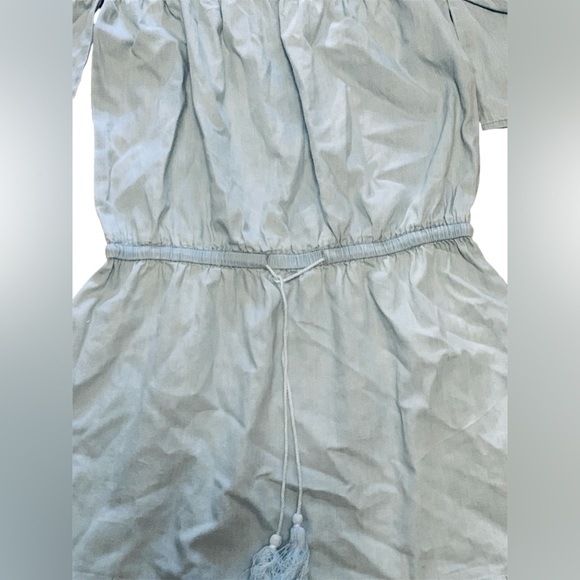 Light blue off the shoulder dress, with pockets and an adjustable waist, flowy - Picture 3 of 8